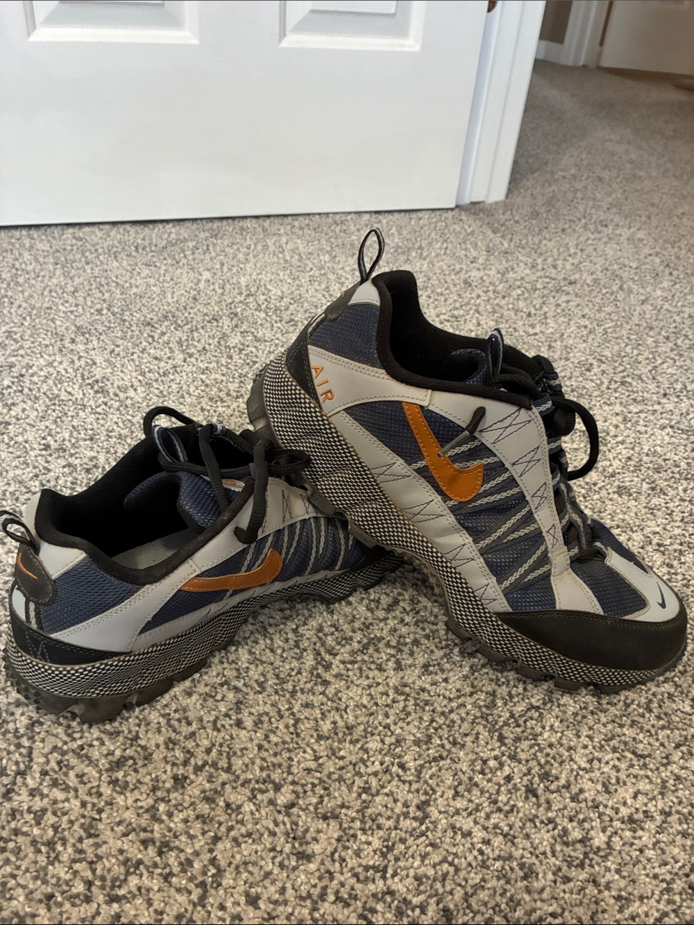 Nike Men’s Air Trail Running Shoes - Navy/Gray with Orange Swoosh. Size 12.5.